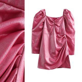 Puff Sleeve Ruched Asymmetrical Mini Dress