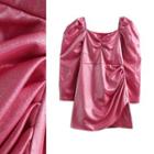 Puff Sleeve Ruched Asymmetrical Mini Dress
