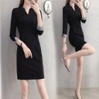 Long-sleeve V-neck Mini Pencil Dress