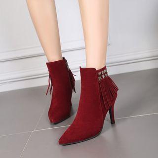 High-heel Fringed Studded Ankle Boots