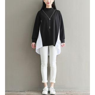 Long-sleeve Mock-neck Dip-back Panel Top