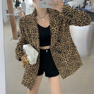 Leopard Print Double-breasted Blazer Blazer - One Size