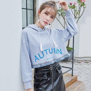 Fringed Hem Drawstring Hoodie