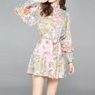 Floral Stand-collar Mini A-line Dress