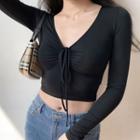 V-neck Long-sleeve Bow Cropped Top