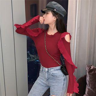 Ruffle Round-neck Long-sleeve Top
