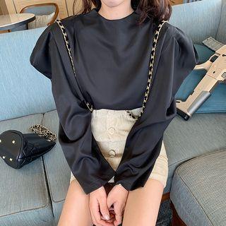 Plain Puff-sleeve Blouse / Set: Slim-fit Skirt + Chain