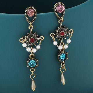 Rhinestone Drop Earring 1 Pair - Gold & Blue - One Size