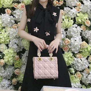 Sleeveless Floral Accent A-line Midi Dress