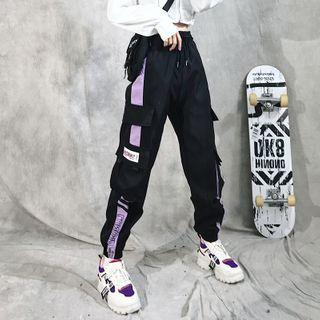 Contrast Trim Lettering Cropped Harem Pants