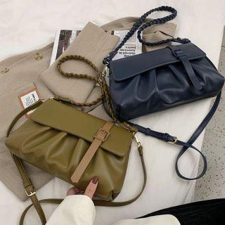 Woven Strap Shirred Flap Crossbody Bag