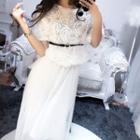 Set: Short-sleeve Top + Mesh Skirt