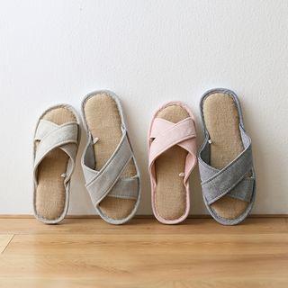 Cross Strap Linen Slipper