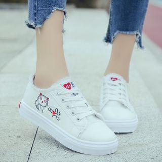 Cat Print Fringed Trim Sneakers