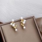 Faux Pearl Rhinestone Star Drop Earring E3897-4 - 1 Pair - Gold & White - One Size