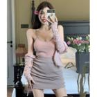 Contrasted Deep V-neck Camisole Top / Cape Top / Drawstring Mini Pencil Skirt