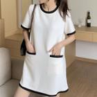 Short-sleeve Round Neck Contrast Trim Mini Dress