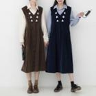 Set: Long-sleeve Shirt + Embroidered Midi A-line Pinafore Dress
