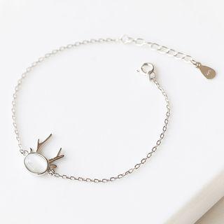 925 Sterling Silver Cat Eye Stone Deer Bracelet