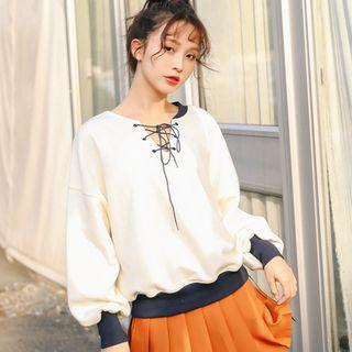 Lace-up Sweatshirt Milky White - One Size