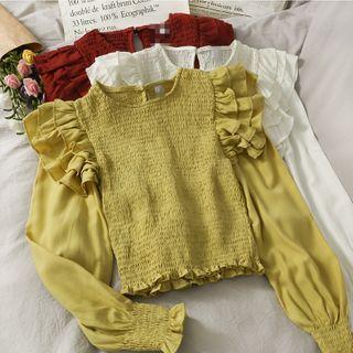 Ruffled-trim Smocked Crop Top In 5 Colors