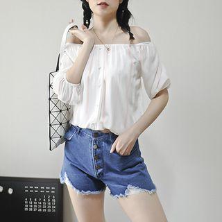 Short-sleeve Off-shoulder Top Pink - One Size