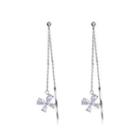 925 Sterling Silver Simple Romantic Four-leafed Clover Tassel Earrings With Cubic Zircon Silver - One Size