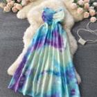 Bandeau Skirt Ruched Tie-dye Dress