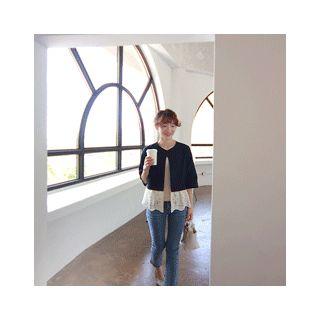 Lace-hem Open-front Linen Jacket