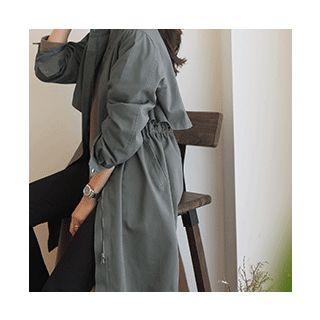 Collarless Drawstring-waist Safari Jacket