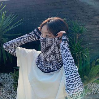 Set: Plaid Sun Protection Arm Sleeve + Face Mask White - One Size