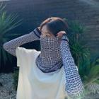 Set: Plaid Sun Protection Arm Sleeve + Face Mask White - One Size