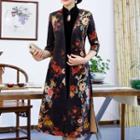 Set: Floral Coat + Mini Qipao Dress
