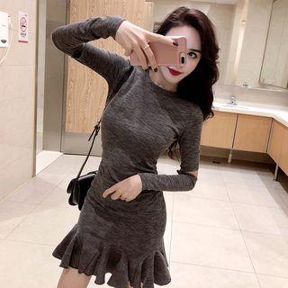 Long-sleeve Ruffle-hem Mini Bodycon Dress