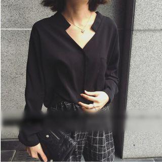 Plain V-neck Blouse