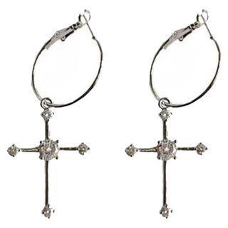 Cross Rhinestone Alloy Dangle Earring Stud Earring - 1 Pair - Silver - One Size
