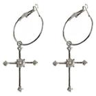 Cross Rhinestone Alloy Dangle Earring Stud Earring - 1 Pair - Silver - One Size