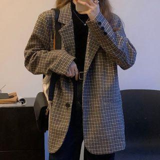 Plaid Blazer Khaki & Ash Blue - One Size