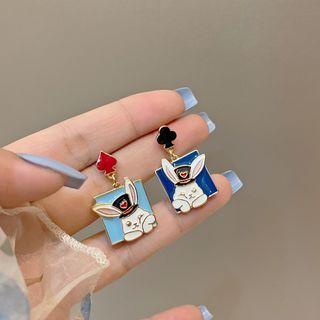 Rabbit Glaze Alloy Dangle Earring 1 Pair - Dark Blue & Light Blue & White - One Size