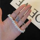Cherry Alloy Faux Pearl Layered Bracelet Silver - One Size