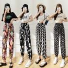 Print Elastic Waist Gathered Cuff Casual Pants