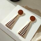 Houndstooth Triangle Dangle Earring 1 Pair - 925 Silver Stud - Coffee & Off White - One Size