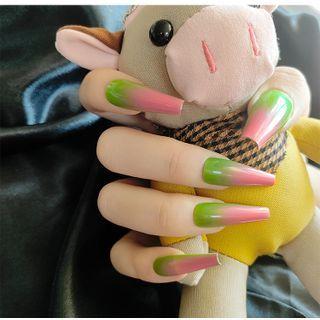Gradient Pointed Faux Nail Tips Jp1537-b3 - Pink & Green - One Size