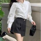 Long-sleeve Frill Trim Bow Accent Shirt