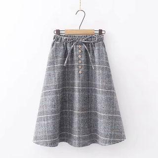 Drawstring Plaid Skirt