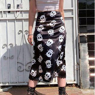 Skull Print Midi Skirt
