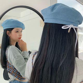 Denim Bow Lace-up Beret
