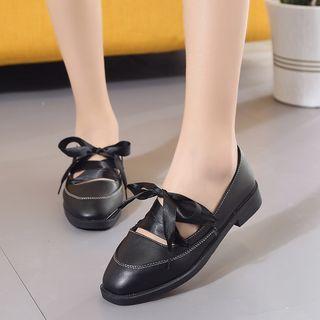 Lace-up Faux-leather Flats