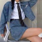 Cropped Denim Jacket / Mini Pencil Skirt / Set