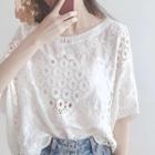 Short-sleeve Lace Cutout Blouse White - One Size